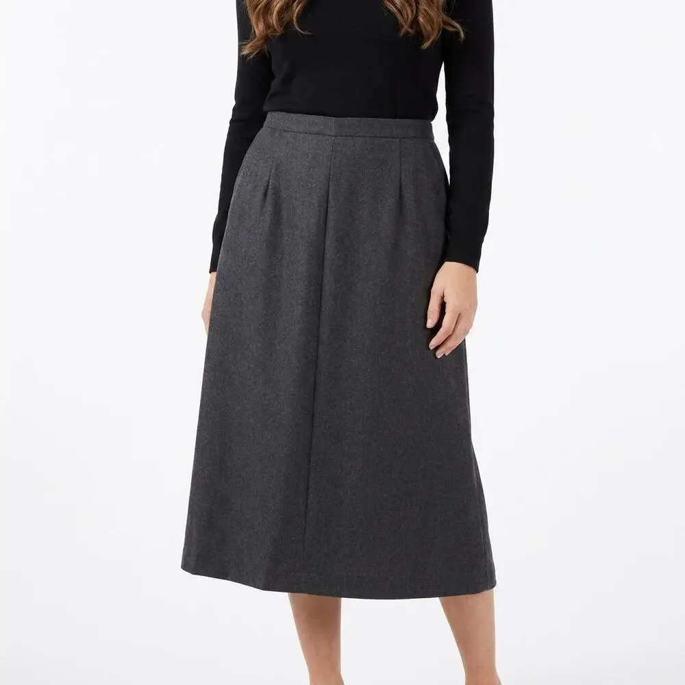Pendleton Made in USA 100% Wool Gray Straight Midi Skirt Women Size 14